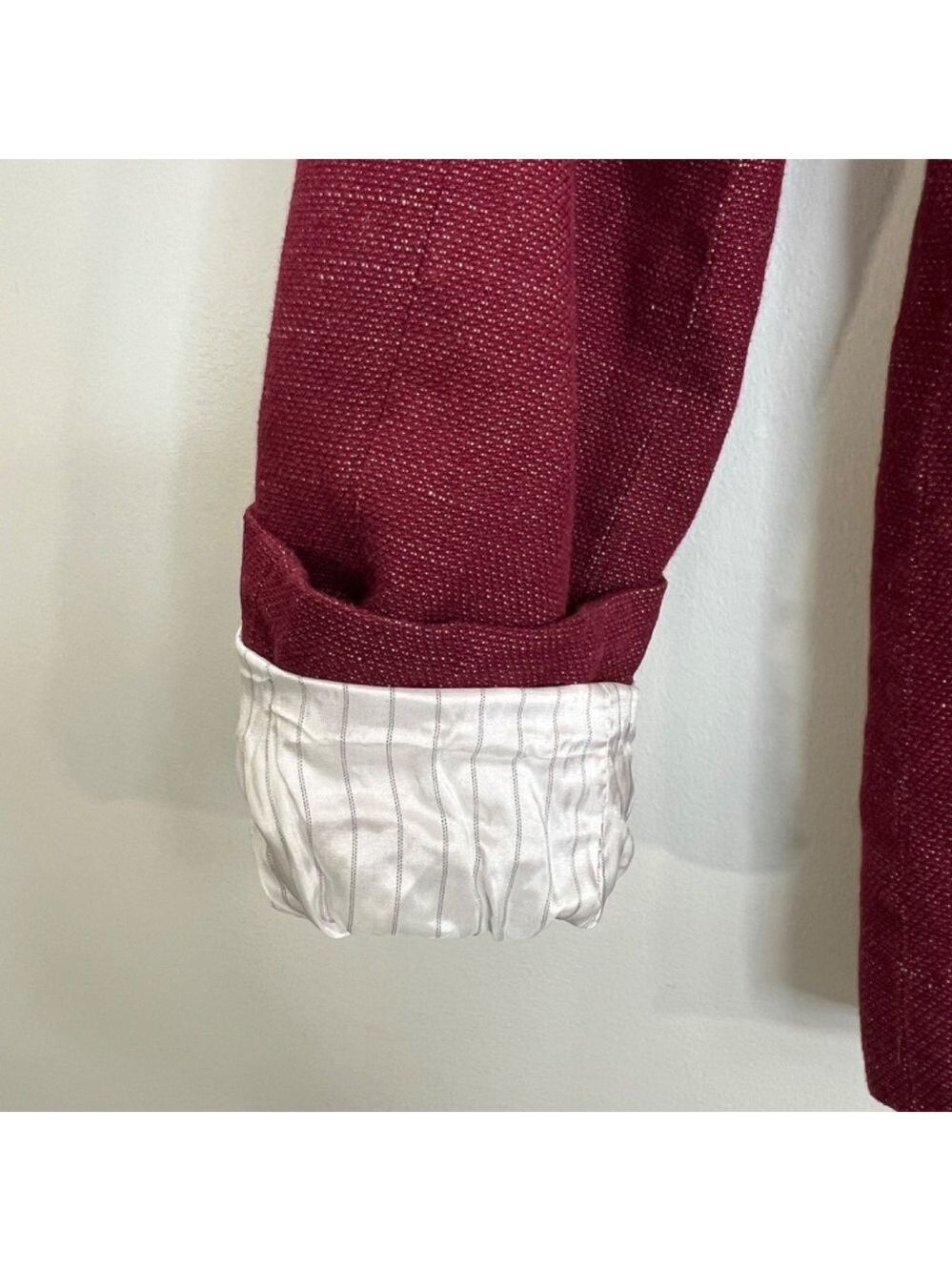 Lucky Brand burgundy linen blend 2 button roll sleeve unlined blazer jacket S - Picture 8 of 14